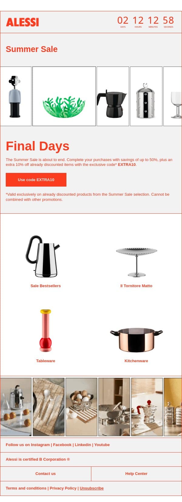 Final days of the Summer Sale email from Alessi screenshot