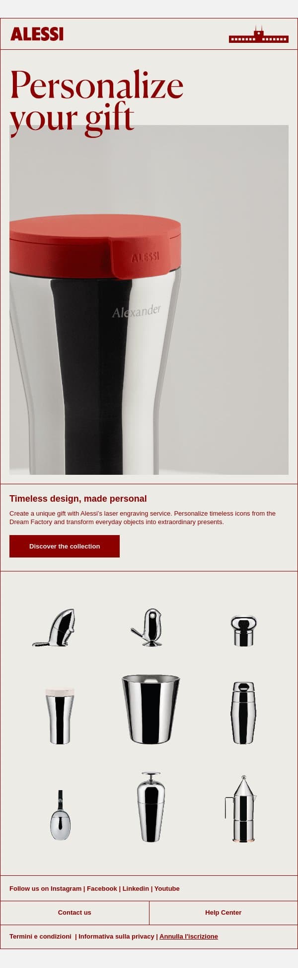 Personalize Your Valentine’s Day Gift email from Alessi screenshot