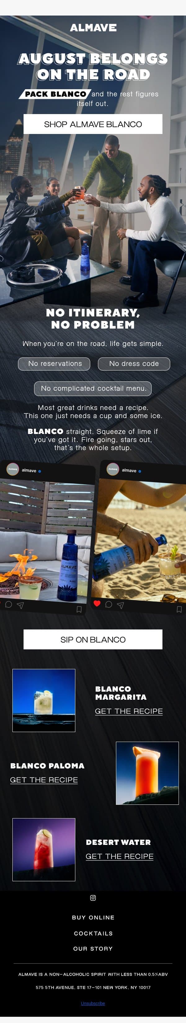 Pack light with a versatile pour. email from Almave screenshot