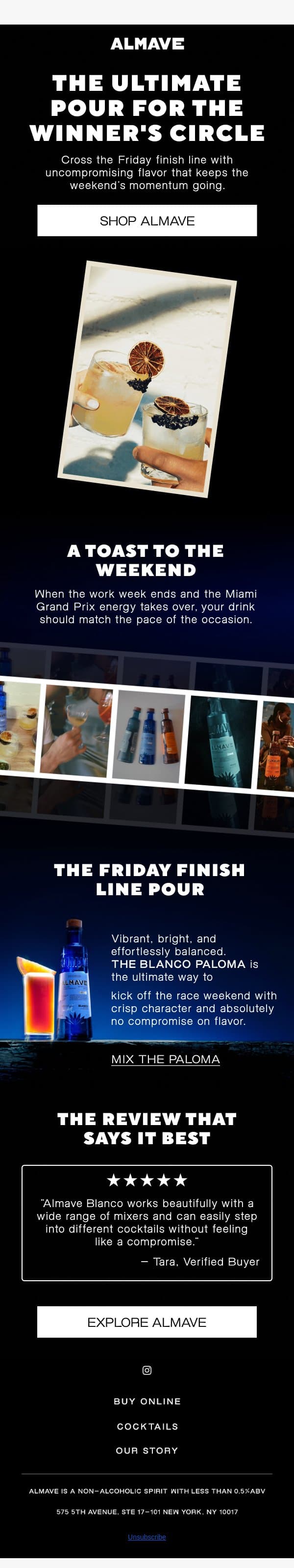 The Official Pour of Race Weekend email from Almave screenshot