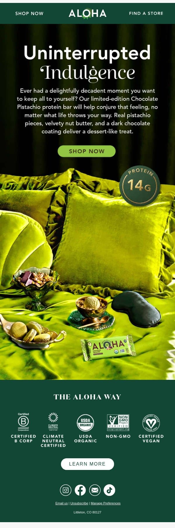 A rich treat with real food ingredients email from Aloha screenshot
