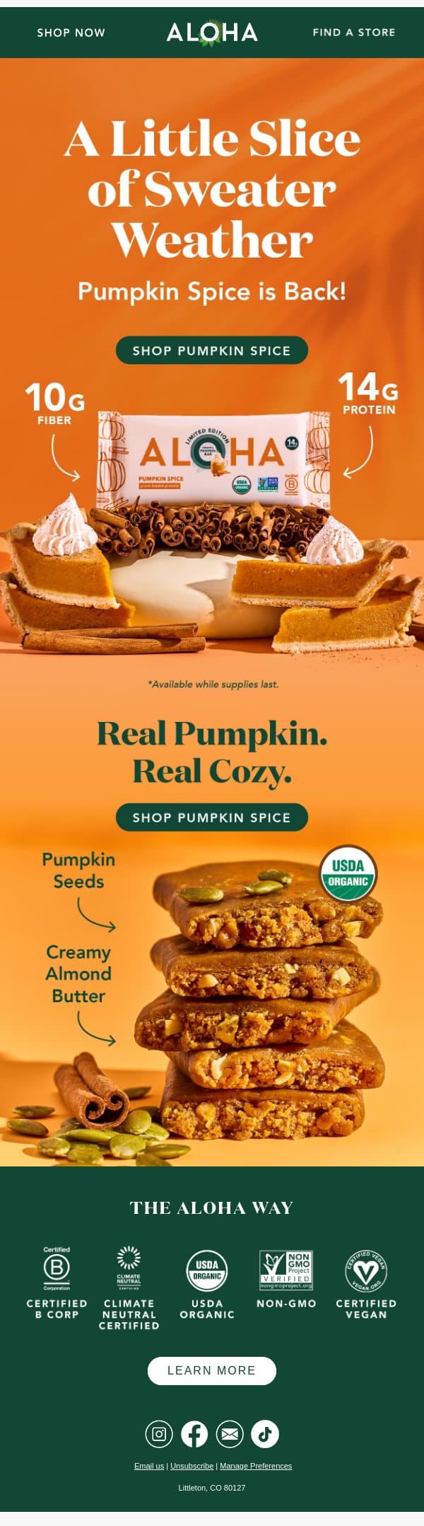 Dreaming of that first crisp fall morning? email from Aloha screenshot