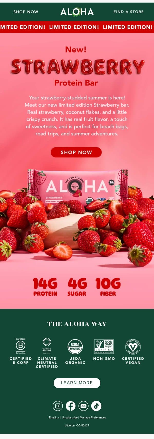 Sweetest. Summer. Ever. email from Aloha screenshot