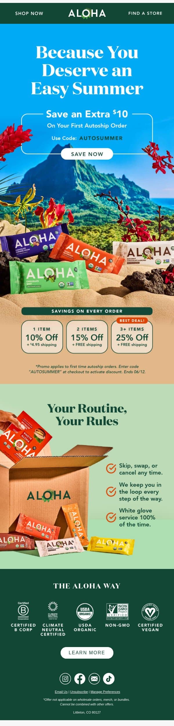 Your favorite protein, your way. email from Aloha screenshot