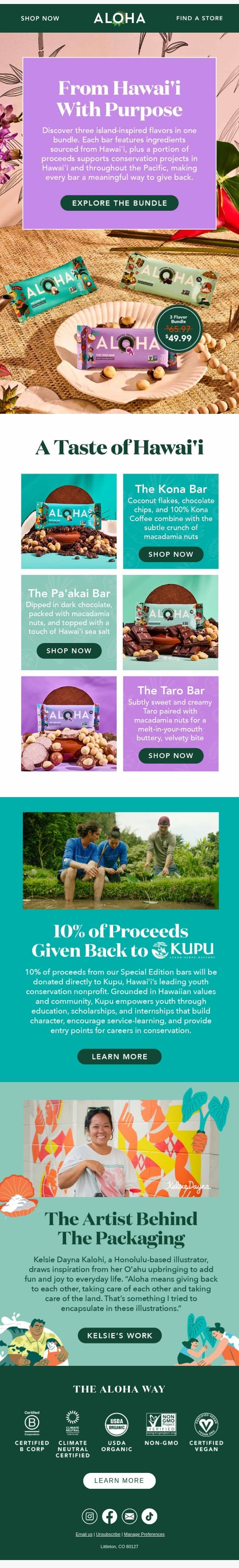 A little Hawai'i in every bite email from Aloha screenshot