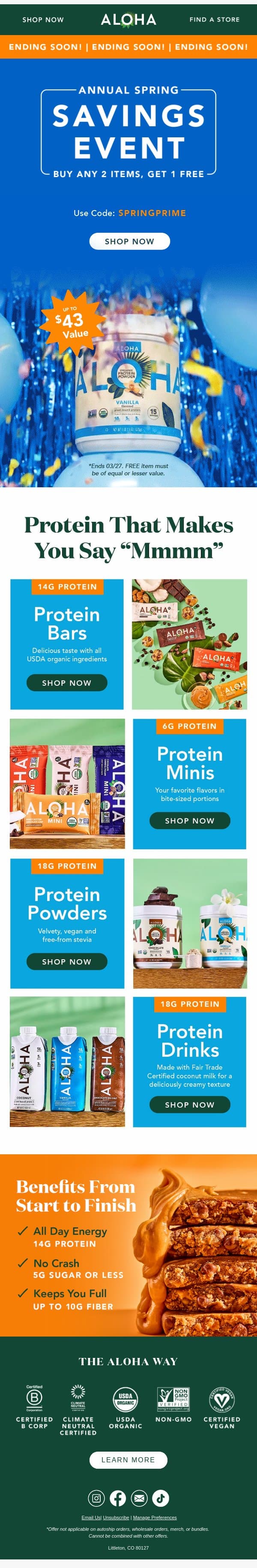Ending Soon: The Annual Spring Savings Event email from Aloha screenshot