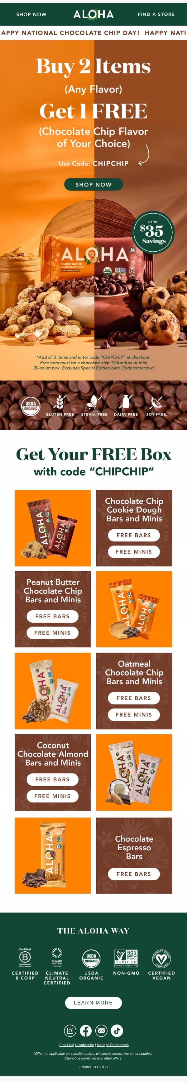 The sweetest day has arrived email from Aloha screenshot
