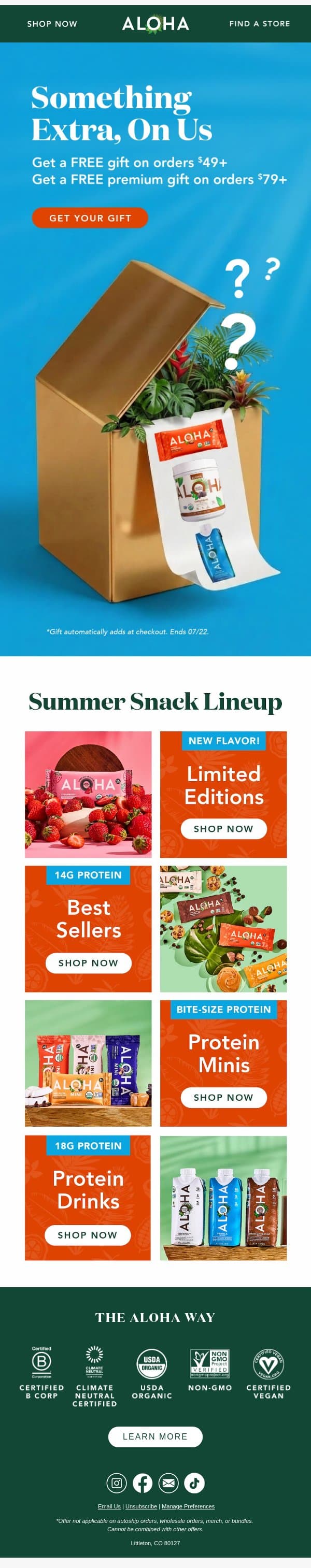 Summer fun, but it's our treat email from Aloha screenshot