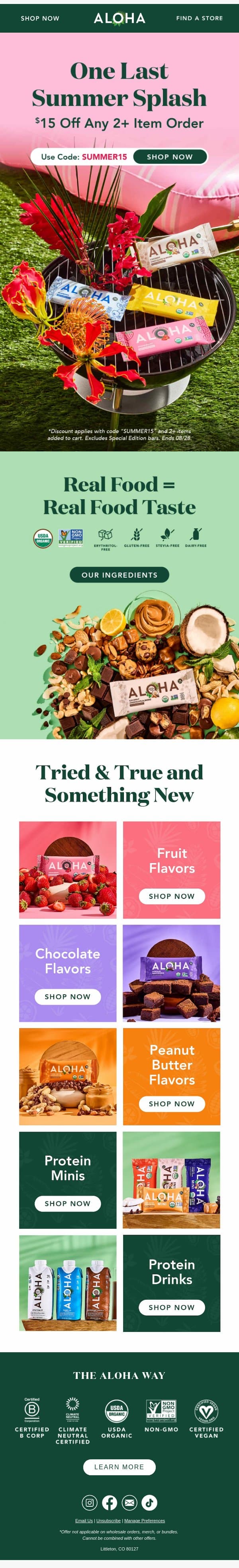 The summer send-off sale is here email from Aloha screenshot