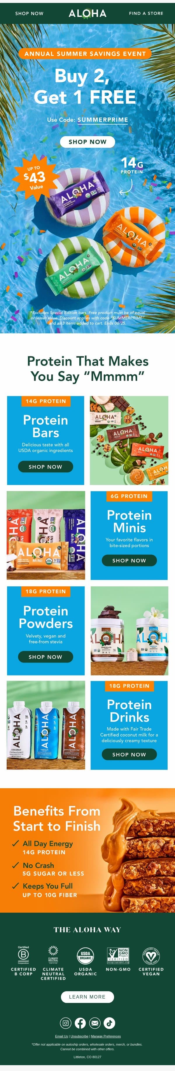Start your summer the right way email from Aloha screenshot