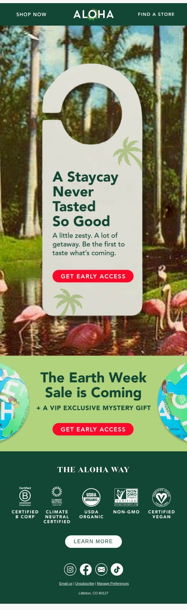 Vacation for your tastebuds email from Aloha screenshot