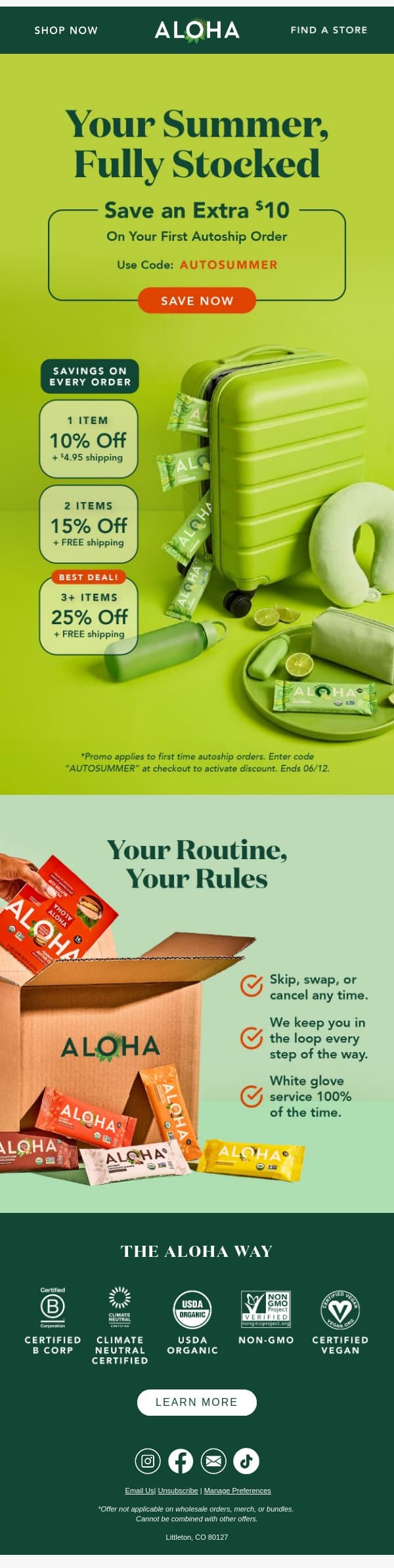 Extra convenience, extra savings email from Aloha screenshot