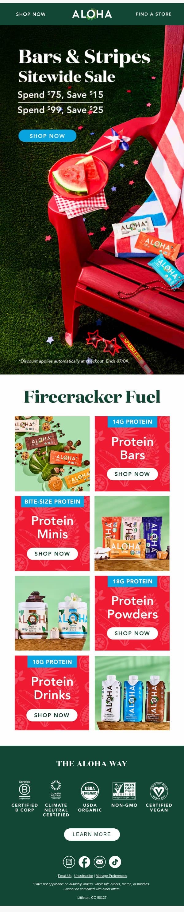 Protein that will make sparks fly 🎆 email from Aloha screenshot