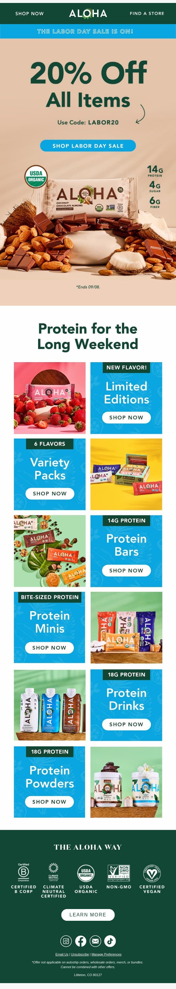 Quality ingredients for a quality weekend email from Aloha screenshot