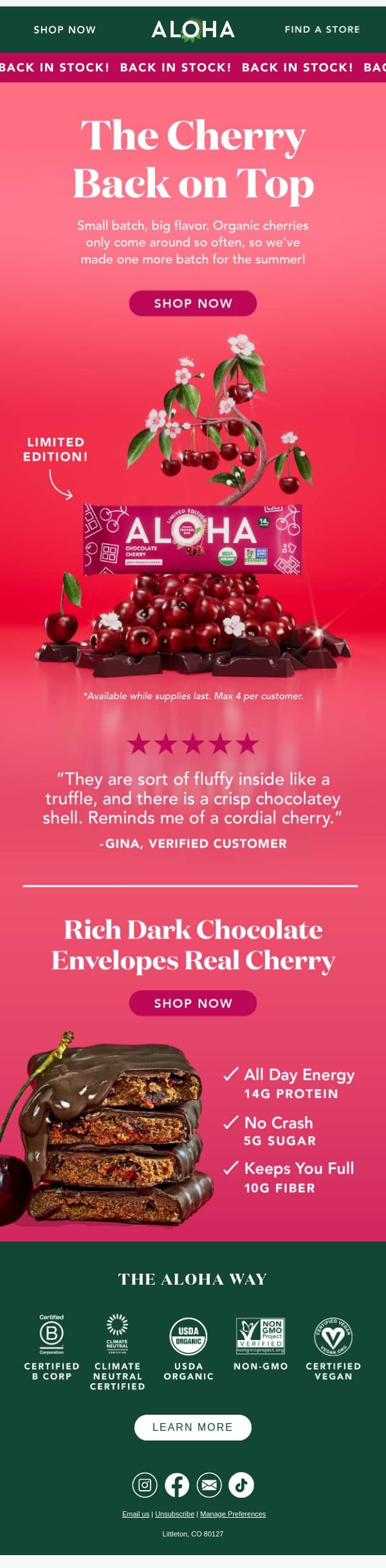 A flavor match made in heaven 🍒 email from Aloha screenshot