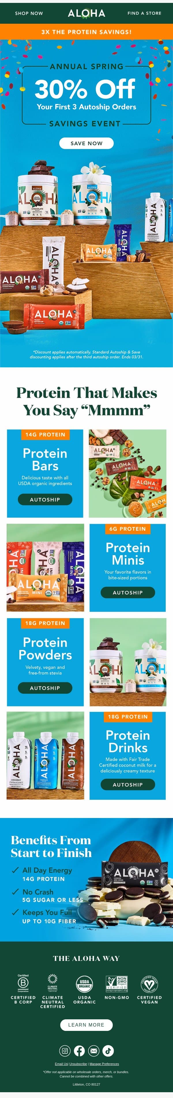 Autoship is bursting with benefits! email from Aloha screenshot