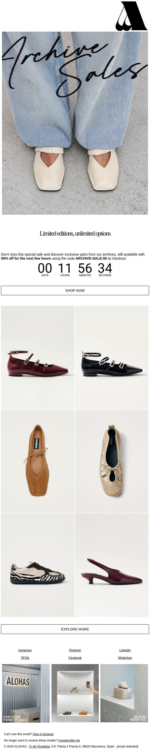 Our archive sale is about to close email from ALOHAS screenshot