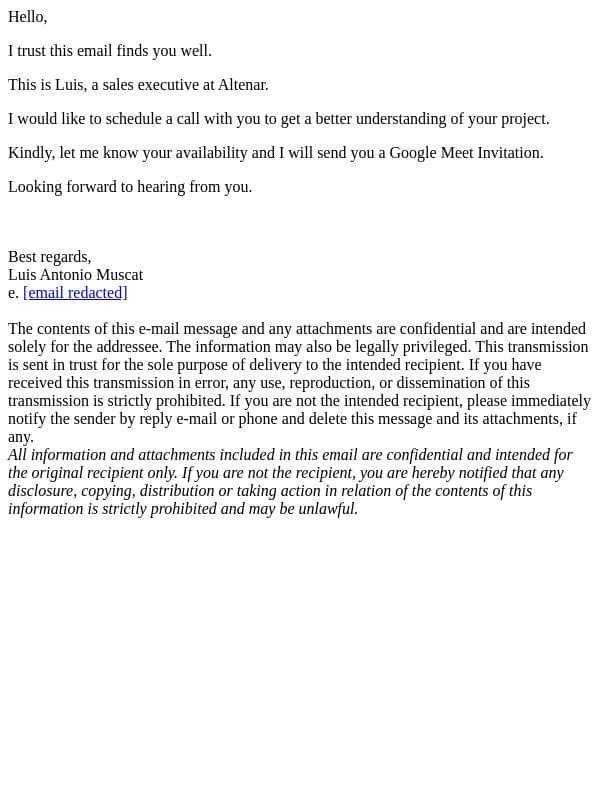 Altenar email from Altenar screenshot