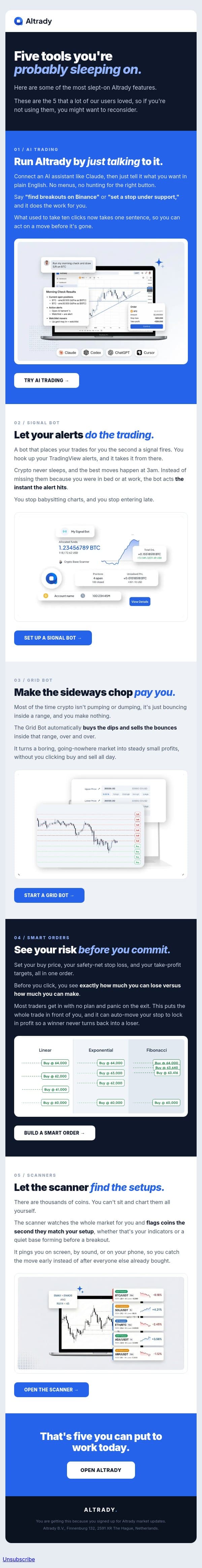 5 altrady features you're probably sleeping on email from Altrady screenshot