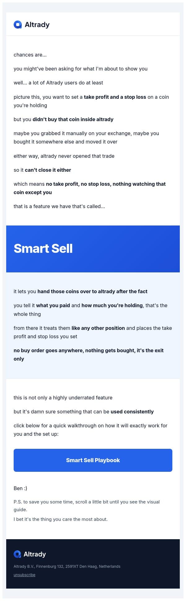 nothing you hold goes unwatched email from Altrady screenshot