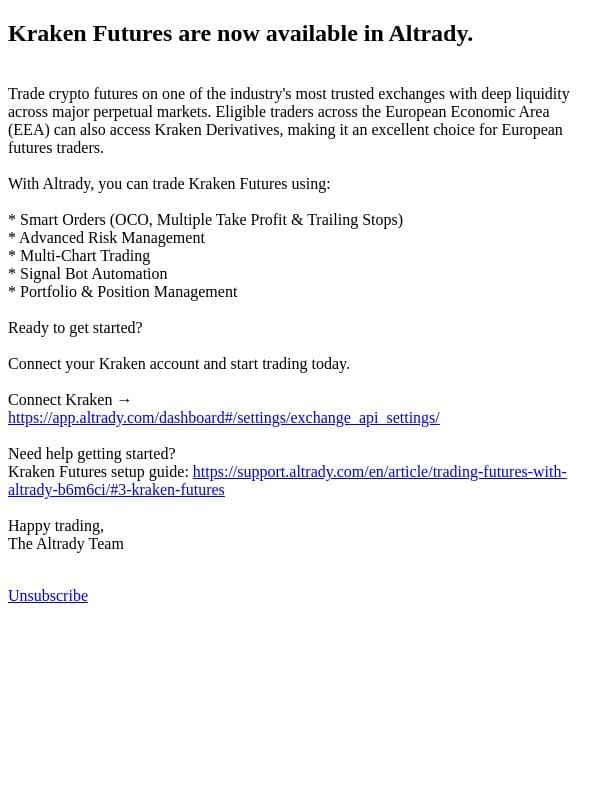 Kraken Futures Are Now Available in Altrady email from Altrady screenshot