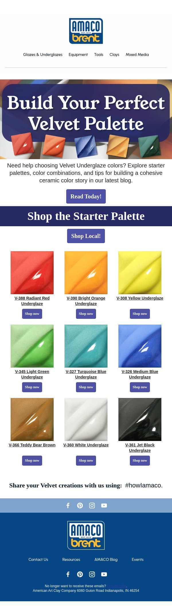 How to Choose the Right Velvet Underglaze Palette email from AMACO screenshot