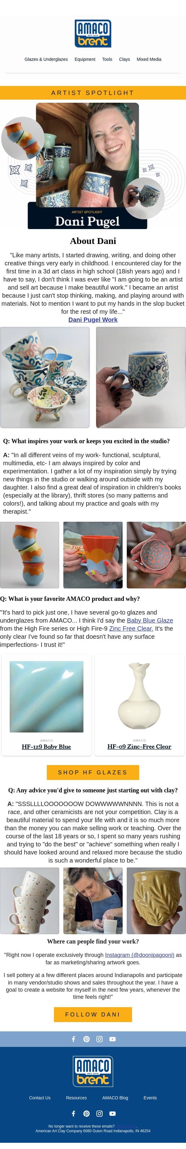 Artist Spotlight: Dani Pugel email from AMACO screenshot