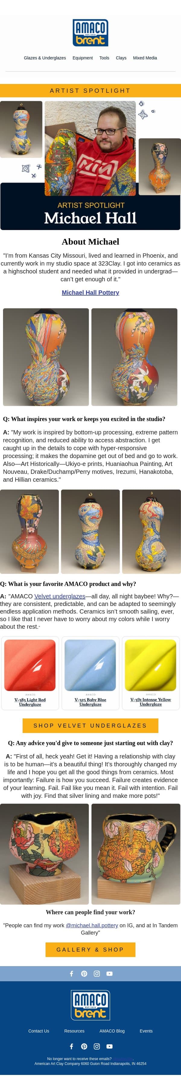 Artist Spotlight: Michael Hall email from AMACO screenshot