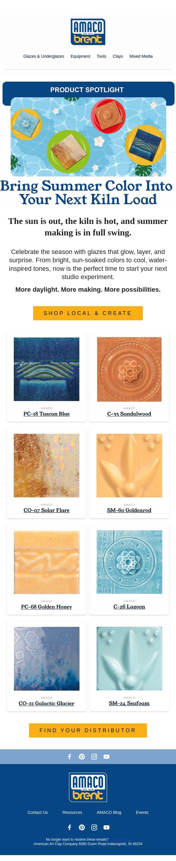 Sunshine, Surface, & Summer Glazes ☀️ email from AMACO screenshot