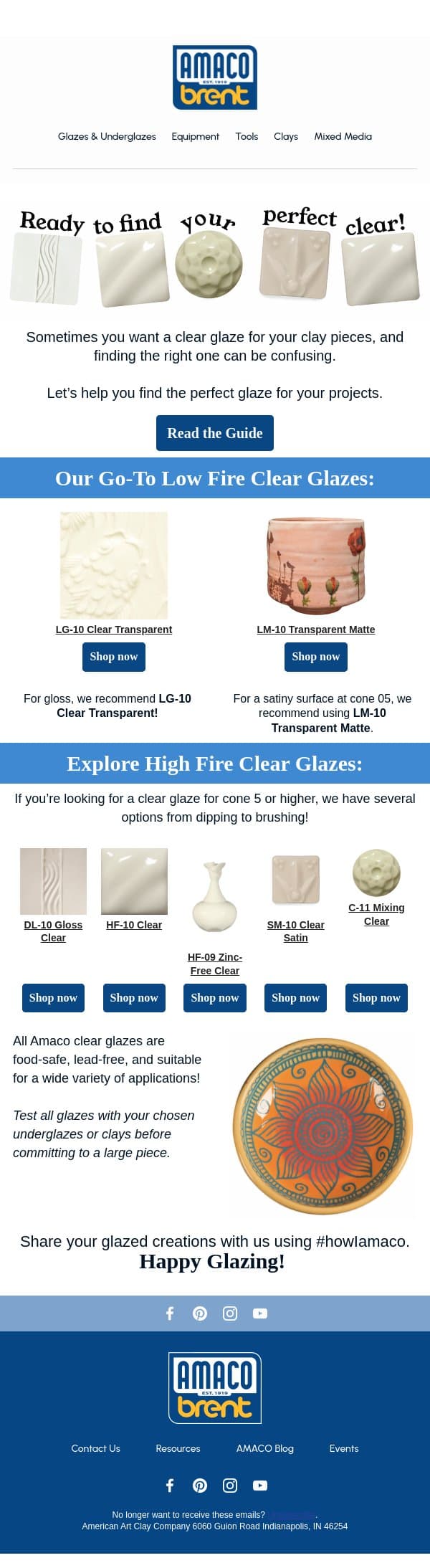 Find Your Favorite Clear Glaze Today! email from AMACO screenshot