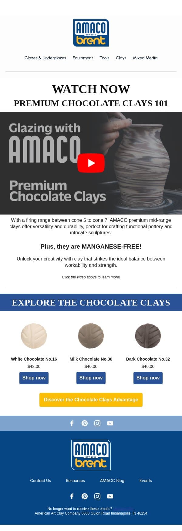 🎥 Watch: Premium Chocolate Clays 101 email from AMACO screenshot