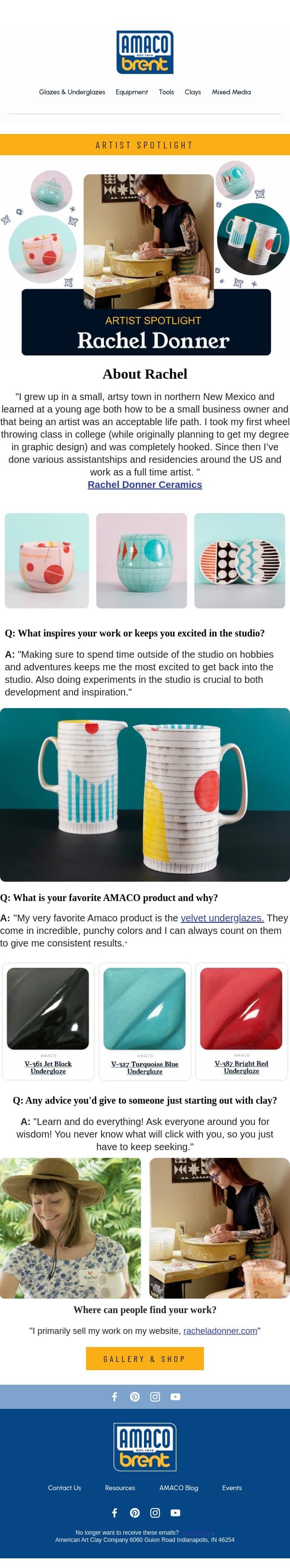 Artist Spotlight: Rachel Donner email from AMACO screenshot