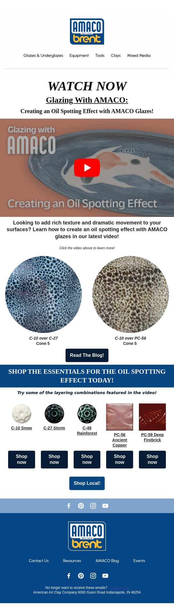 🎥 Watch: Creating an Oil Spotting Effect with AMACO Glaze! email from AMACO screenshot