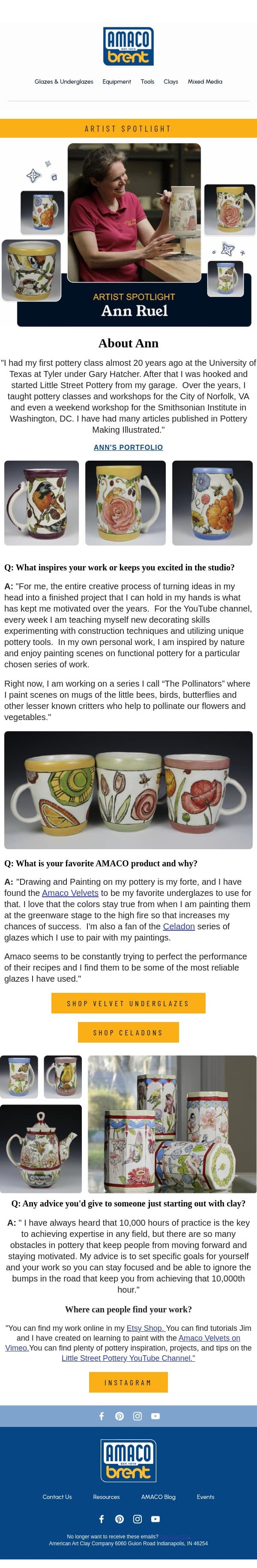 Artist Spotlight: Ann Ruel email from AMACO screenshot