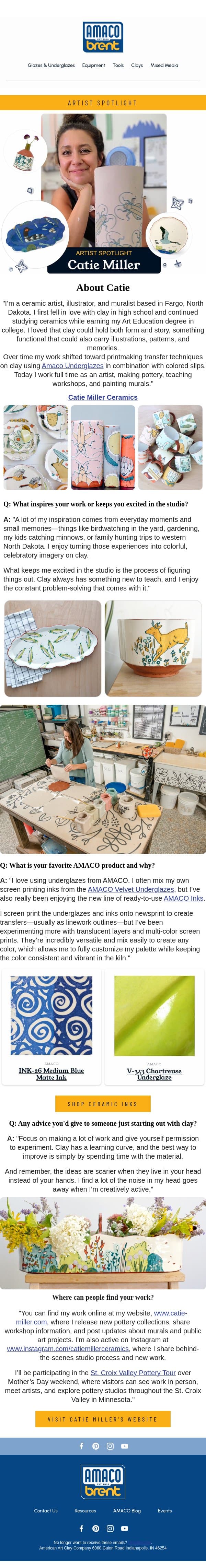 Artist Spotlight: Catie Miller email from AMACO screenshot