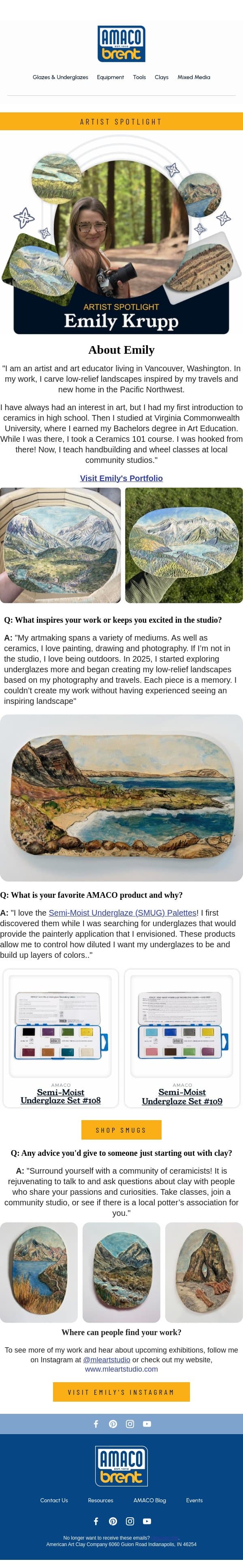 Artist Spotlight: Emily Krupp email from AMACO screenshot