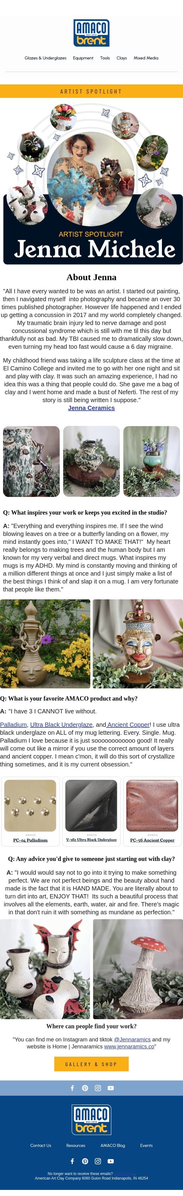 Artist Spotlight: Jenna Michele email from AMACO screenshot