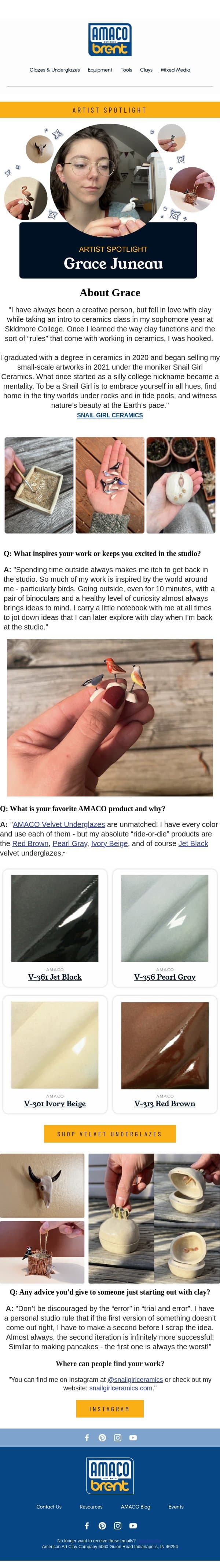 Artist Spotlight: Grace Juneau email from AMACO screenshot