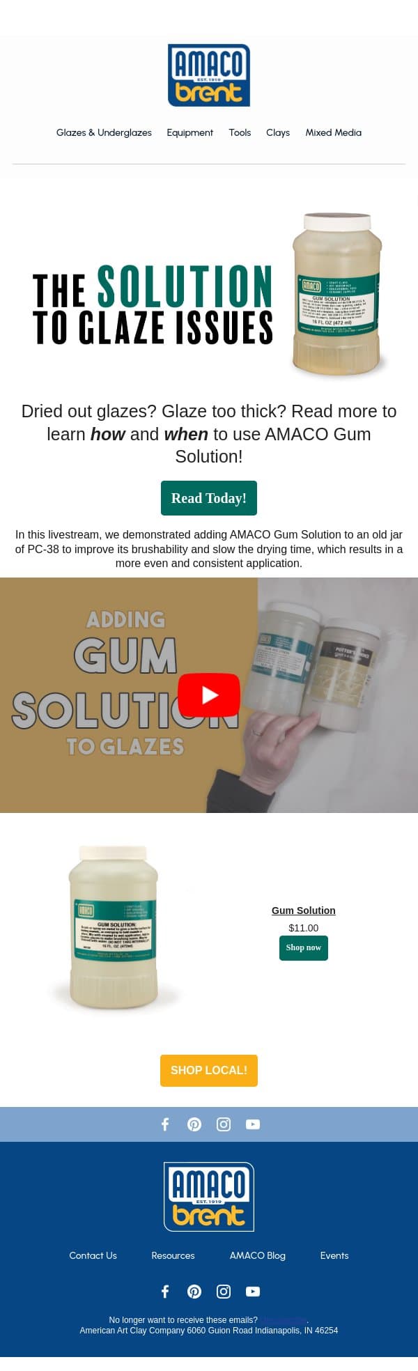 The SOLUTION to Glaze Issues email from AMACO screenshot