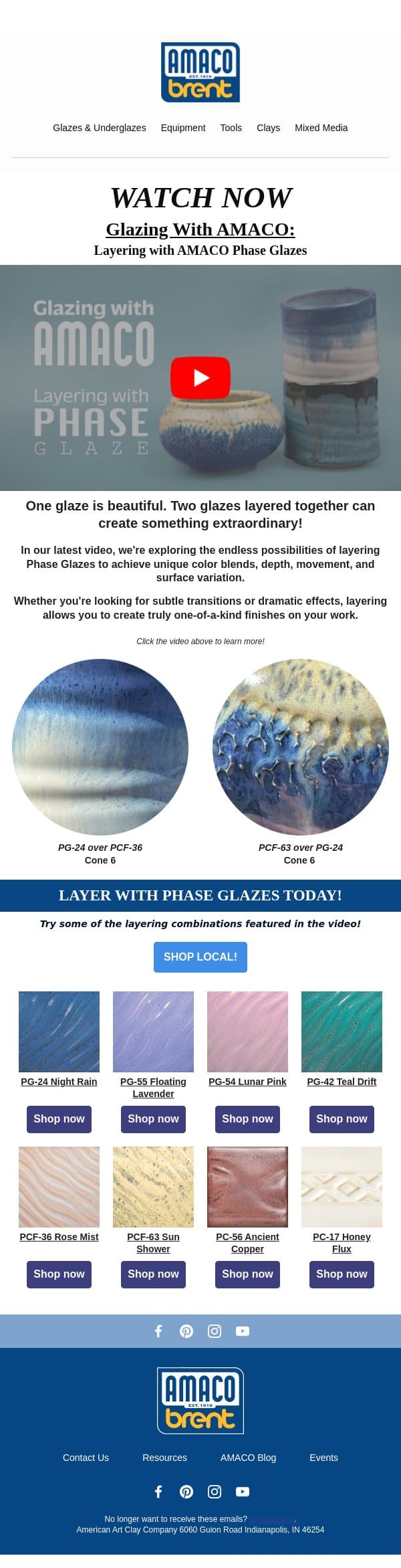 🎥 Watch: Layering with AMACO Phase Glazes email from AMACO screenshot