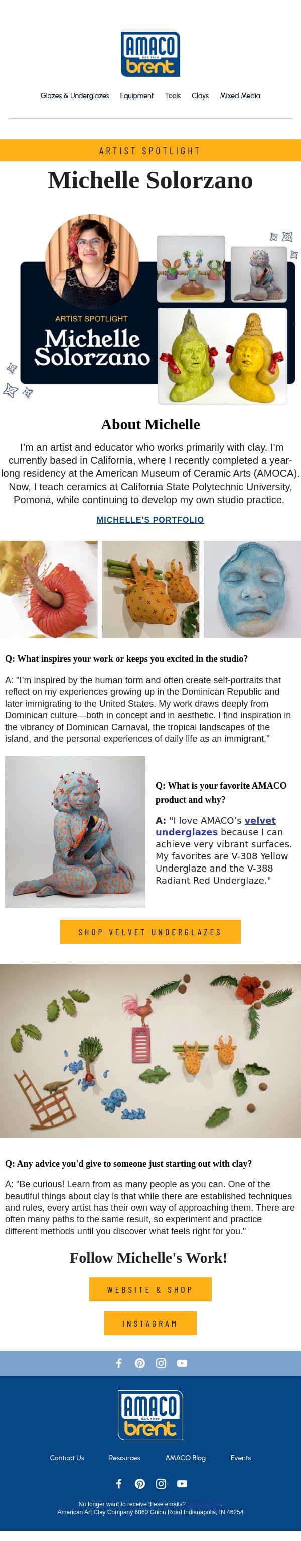 Artist Spotlight: Michelle Soloranzo email from AMACO screenshot