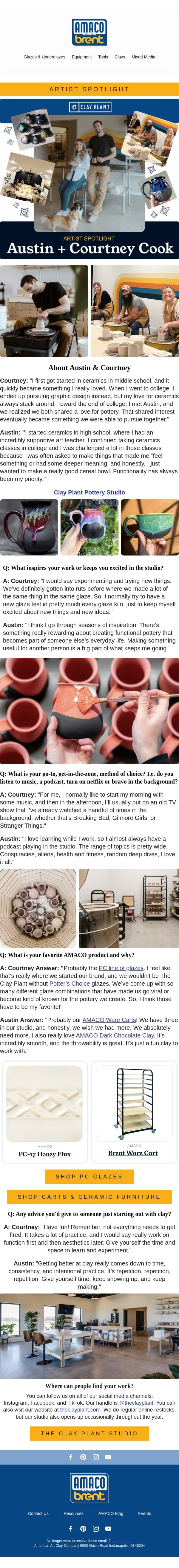 Artist Spotlight: The Clay Plant - Austin & Courtney Cook email from AMACO screenshot