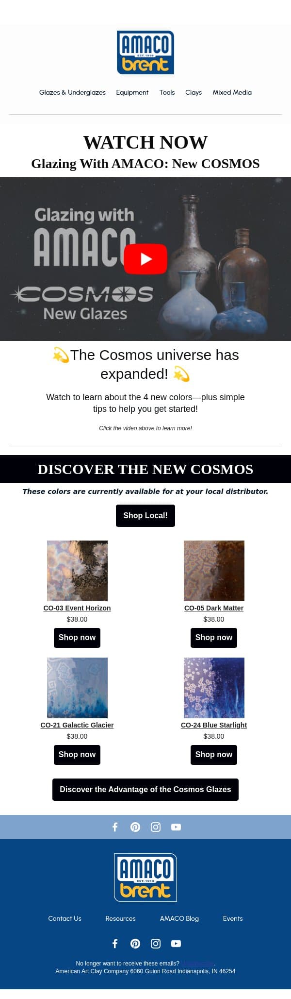 🎥 Watch: Glazing With NEW Cosmos From AMACO! email from AMACO screenshot