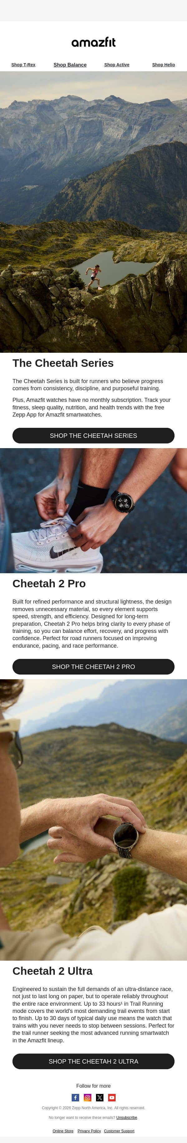 The Cheetah Series email from Amazfit screenshot