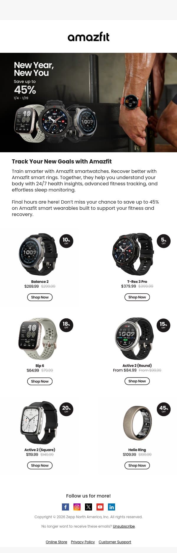 Final Hours: Save Up to 45% on Amazfit Smart Wearables email from Amazfit screenshot