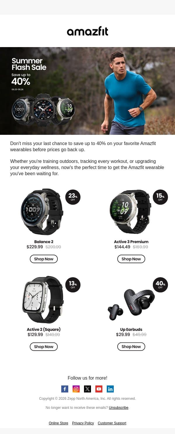 Last Call: Summer Flash Sale Ends Today email from Amazfit screenshot