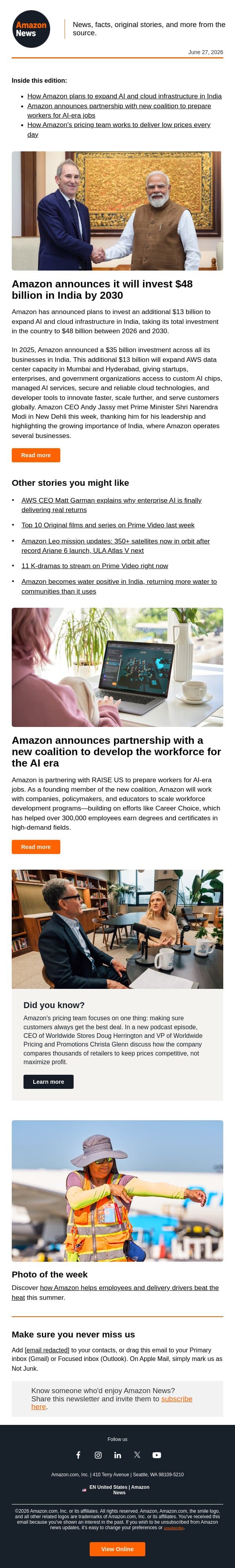 Amazon CEO Andy Jassy reveals $48 billion India investment email from Amazon screenshot