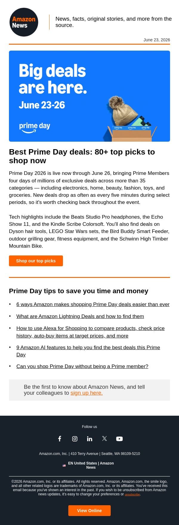 Prime Day is here! email from Amazon screenshot
