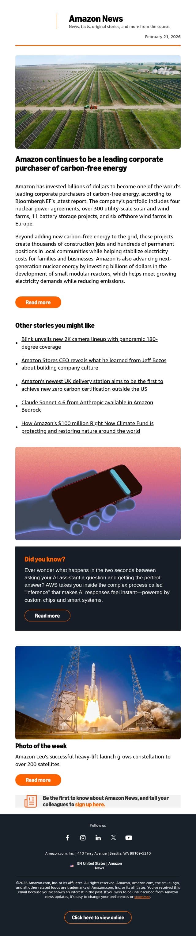 Amazon among the world’s top buyers of carbon-free energy email from Amazon screenshot