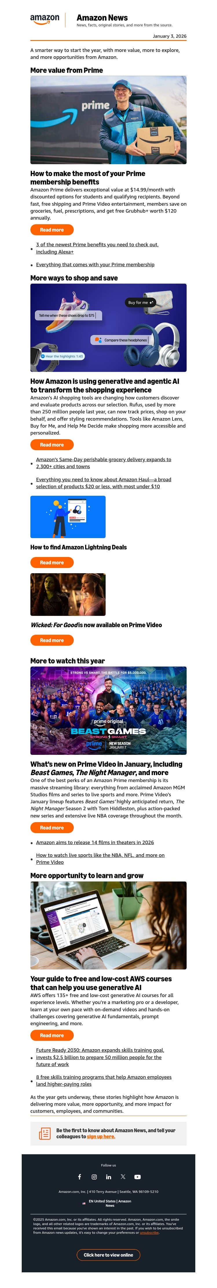 Kick off 2026 with more from Amazon: live sports, smarter shopping, and more email from Amazon screenshot